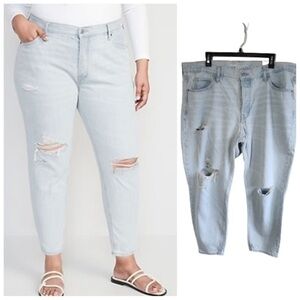 Old Navy Light Wash Mid-Rise Slouchy Taper Ripped Jeans Size 28 NWOT